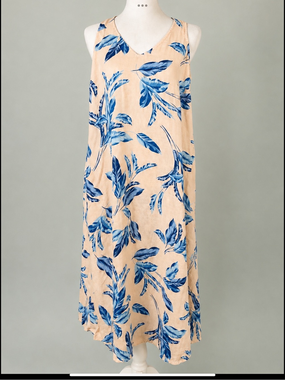 J. Jill Love Linen 100% Linen Blue Botanical Print Maxi Dress XS Petite